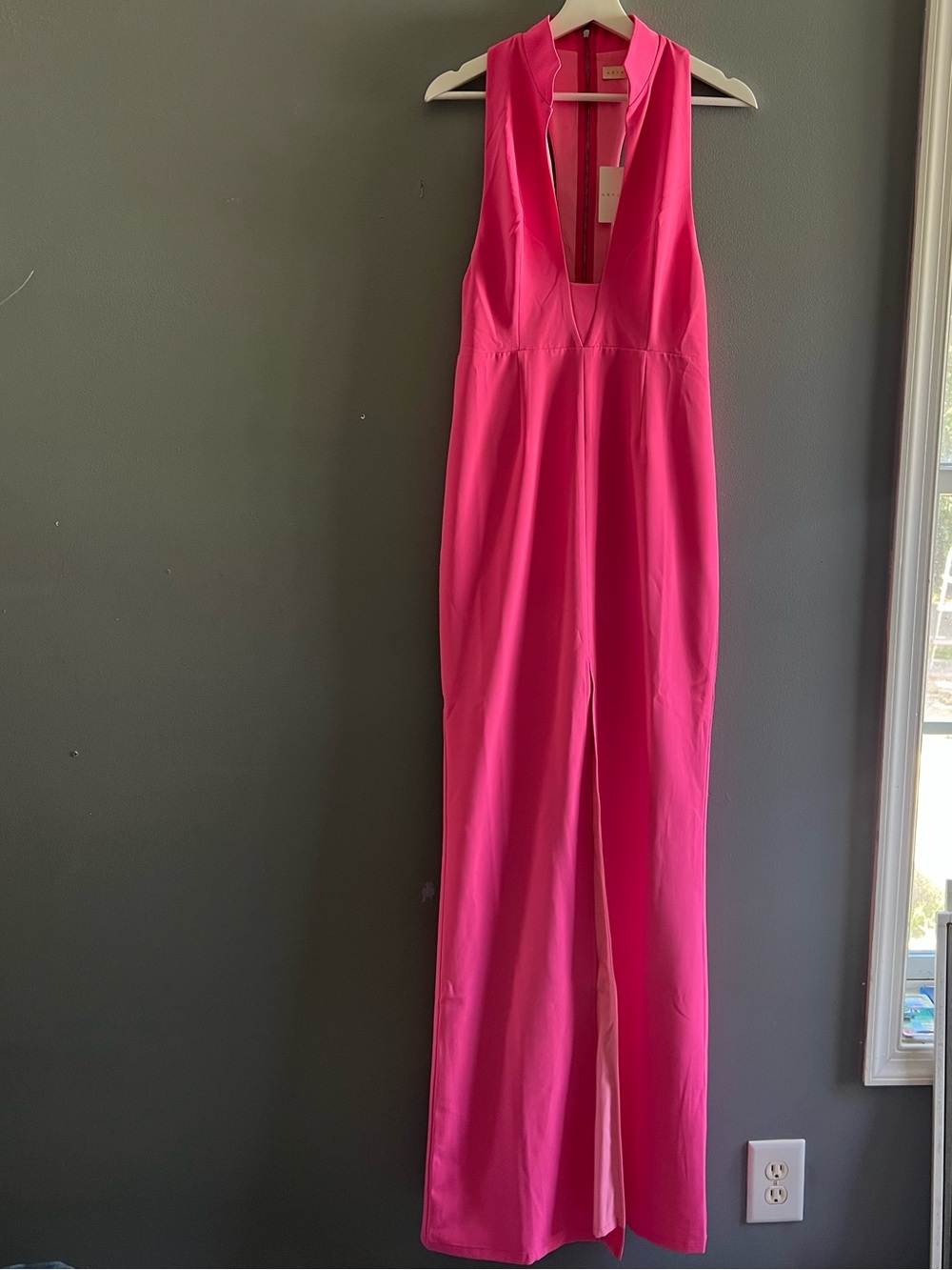Abyss By Abby Vibrant Pink Sleeveless Plunge Jumpsuit